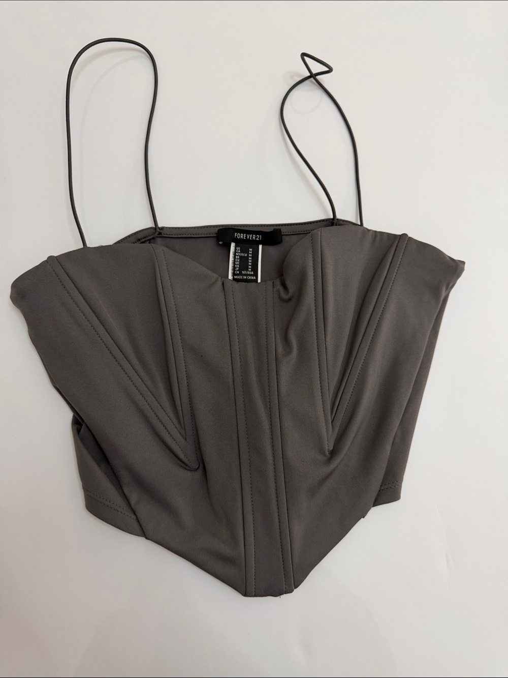 Forever 21 Dark Gray Corset-Style Spaghetti Strap Crop Top